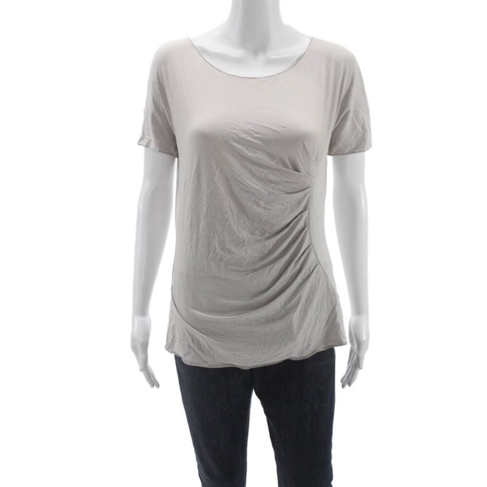 Armani Collezioni Women Gray Scoop Neck Basic T-Shirt Short Sleeve Size 48
